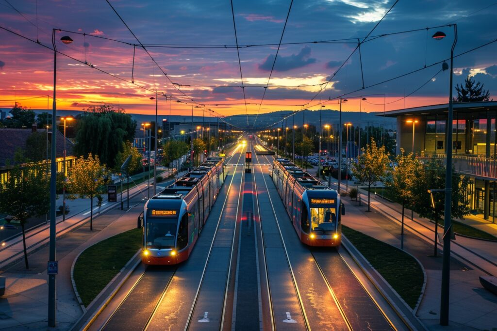 Vue dynamique des différents moyens de transport disponibles à Mulhouse pour une mobilité fluide