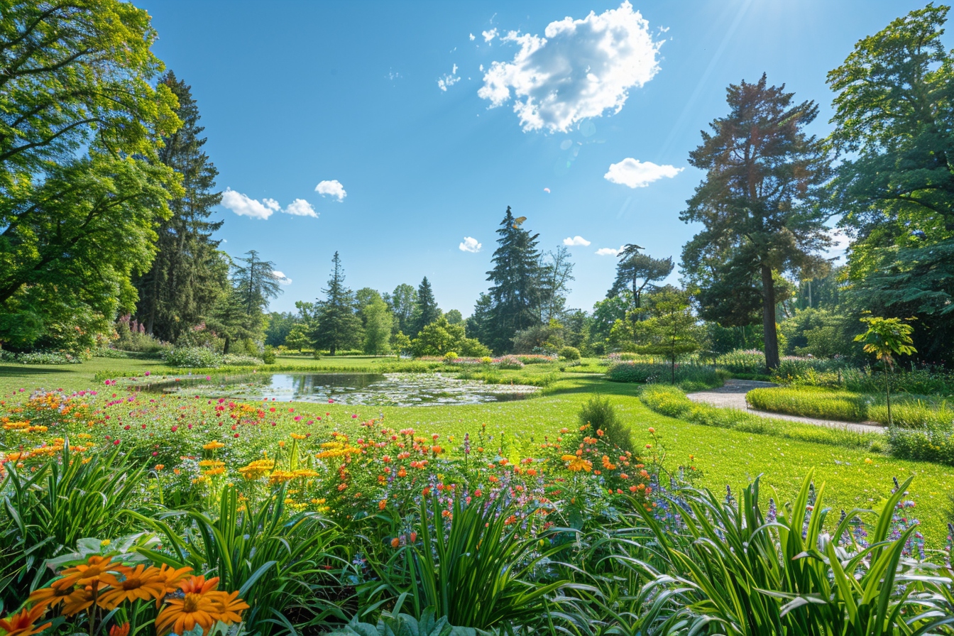 Vue panoramique d'un parc verdoyant à Mulhouse, illustrant la transformation réussie en oasis urbaine.