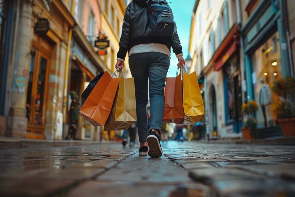 Rue commerçante animée à Mulhouse avec des boutiques locales charmantes pour une expérience de shopping unique